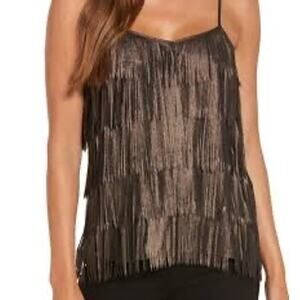 TROUVÉ  NWT Blackened Bronze Multi Layer Shimmery Fringe Camisole Top Sz M